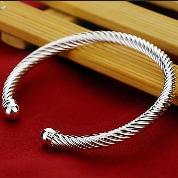 Sterling Silver Twisted Bangle Cuff Bracelet - Picture 5 of 5